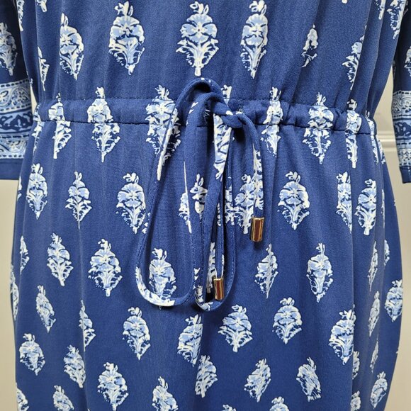 J. McLaughlin Women's Boat Neck Jersey Knit Drawstring Dress Blue White Size Med - Picture 3 of 9